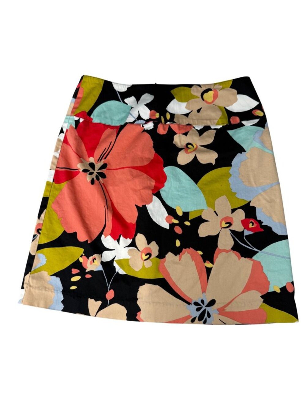 Alli Y Floral Print Women Cotton Blend A-Line Skirt Sz 6 Multicolor Back Zipper
